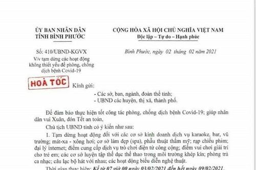 Bình Phước tạm dừng tất cả dịch vụ có đông người tham gia