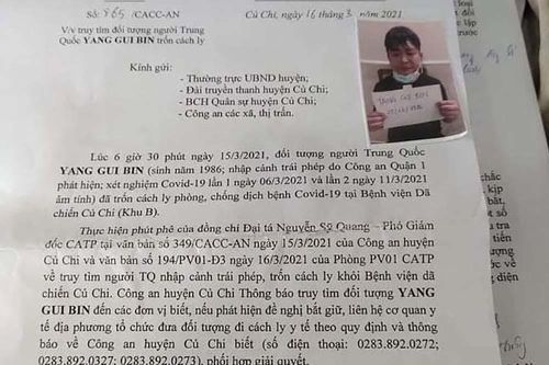 TP.HCM truy tìm người đàn ông Trung Quốc trốn cách ly từng nhập cảnh trái phép