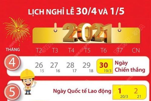 Chi tiết lịch nghỉ dịp lễ 30/4 và mùng 1/5 tới