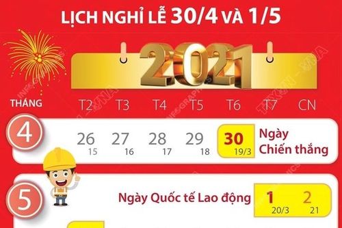 Chi tiết lịch nghỉ dịp lễ 30-4 và mùng 1-5 tới