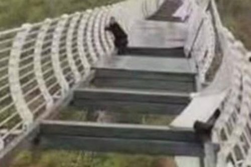 Thót tim khoảng khắc du khách 'treo mình' trên cầu kính gãy cao 100 mét