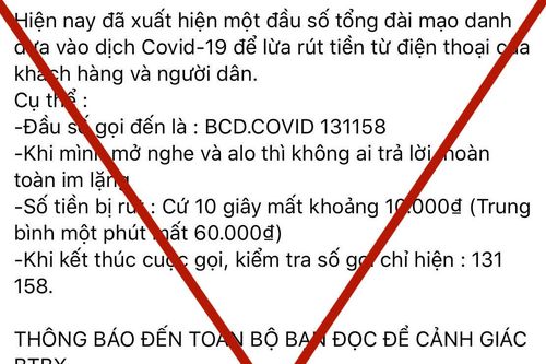 Thuê bao bị mất cước phí khi nghe tổng đài Ban Chỉ đạo Covid-19 là tin giả