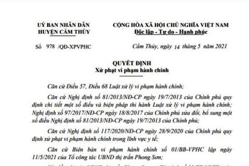 Huyện Cẩm Thủy xử phạt 30 triệu đồng đối với các trường hợp trốn cách ly y tế