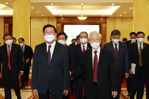 Hình ảnh Tổng Bí thư đón, hội đàm với Tổng Bí thư, Chủ tịch nước Lào