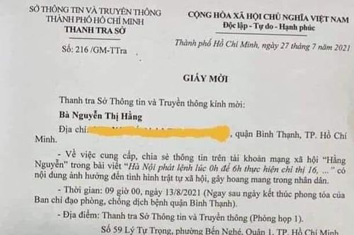Sở Thông tin và Truyền thông TP Hồ Chí Minh làm việc với chủ facebook 'Hằng Nguyễn' vào sáng 13/8