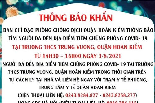 Hà Nội tìm người đến điểm tiêm vaccine Covid-19 tại trường THCS Trưng Vương, quận Hoàn Kiếm