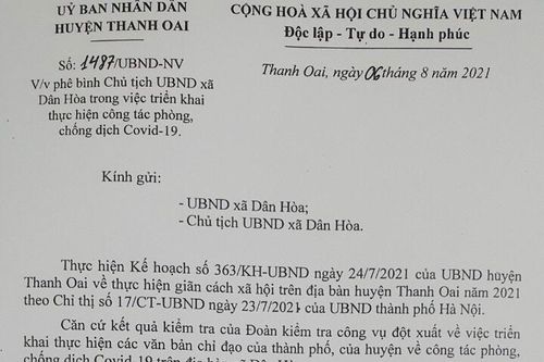 Thanh Oai: Chủ tịch UBND xã Dân Hòa bị phê bình do lơi là phòng, chống dịch Covid-19