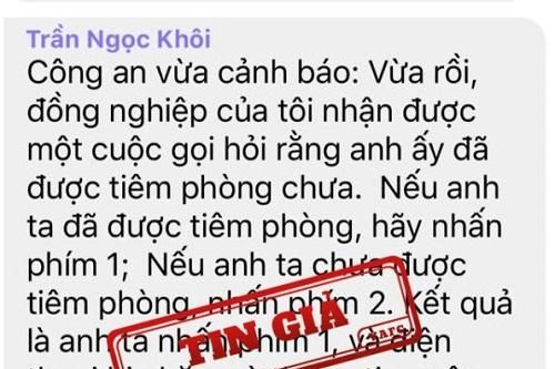 Tin 'nhận được cuộc gọi về tiêm phòng vắc xin' là giả mạo