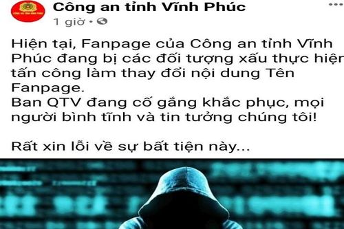 Đã nhận diện được đối tượng tấn công Fanpage Công an tỉnh Vĩnh Phúc