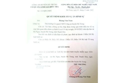 Khởi tố vụ án hình sự làm lây lan dịch bệnh ở Thanh Hóa