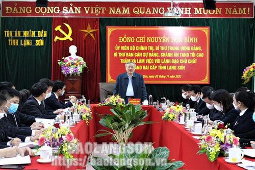 Chánh án Tòa án Nhân dân tối cao thăm và làm việc với lãnh đạo chủ chốt Tòa án Nhân dân hai cấp tỉnh Lạng SơnTin khácPhát huy truyền thống đoàn kết, quyết tâm xây dựng tỉnh Lạng Sơn phát triển nhanh, bền vữngLập thành tích chào mừng kỷ niệm 190 năm thành 