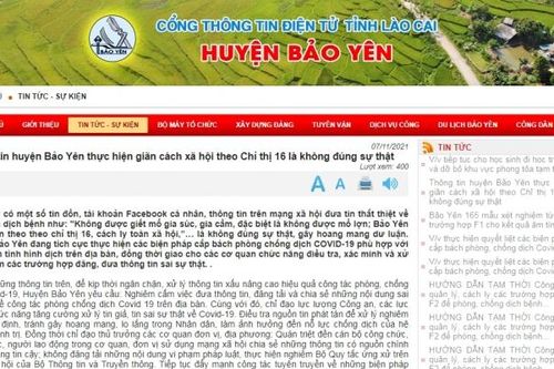 Thông tin huyện Bảo Yên (Lào Cai) thực hiện giãn cách xã hội theo Chỉ thị 16 là không đúng sự thật