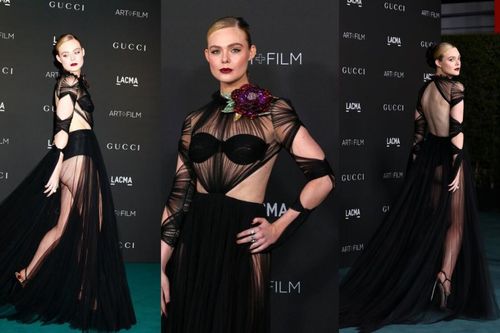 Elle Fanning mặc váy xuyên thấu lộ lưng trần nhăn nheo khiến fan hốt hoảng