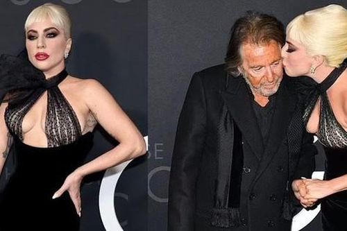 Lady Gaga lộ gần hết vòng một, hôn tài tử 'Bố già' trên thảm đỏ