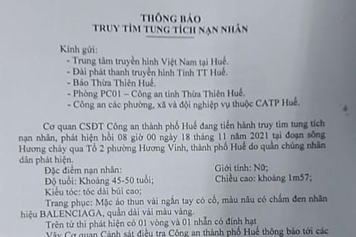 Chính trị - Xã hội Pháp luật - Cuộc sống Phát hiện tử thi phụ nữ nổi trên sông Hương