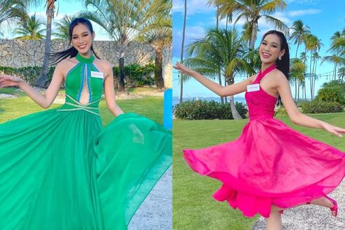 Đỗ Thị Hà xinh như hoa với váy hồng, xanh đậm màu 'phong thủy' Miss World