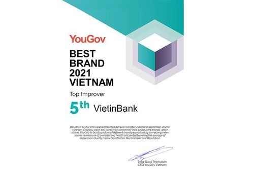 VietinBank lọt Top 5 thương hiệu tăng trưởng sức mạnh nhanh nhất Việt Nam 2021