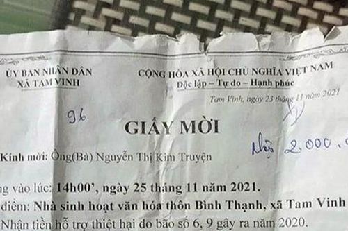 Quảng Nam: Một người nhận hỗ trợ thiệt hại do bão với số tiền 2.000 đồng