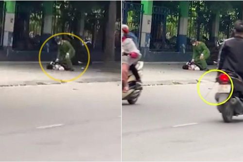Thấy bạn bị công an khống chế, thanh niên hùng hổ vác dao tới hiện trường khiến người đi đường thất kinh