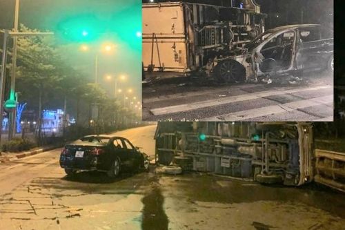 Hà Nội: Điều tra vụ ô tô BMW cháy rụi sau va chạm với xe tải lúc rạng sáng