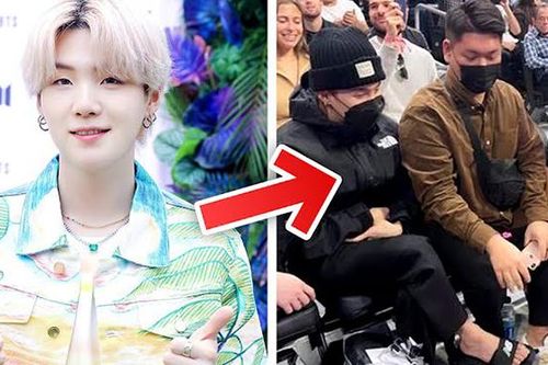 Trang bị 'kin bưng' mà Suga BTS vẫn bị phát hiện đi xem bóng rổ ở Mỹ