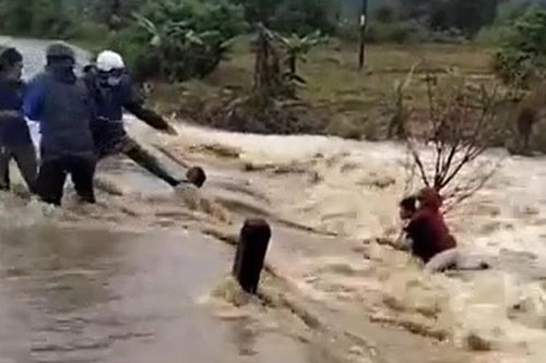 Clip: 'Đứng tim' cảnh giải cứu người phụ nữ bấu víu vào gốc cây giữa dòng lũ chảy xiết