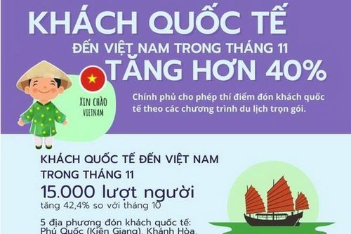 Khách quốc tế đến Việt Nam trong tháng 11 tăng hơn 40%