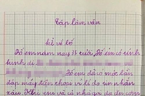 Bé trai 'bóc phốt' loạt tật xấu của bố trong bài văn, tiết lộ biệt danh độc đáo mà bố gọi mẹ ở nhà