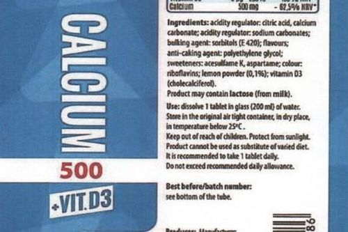 Thu hồi toàn quốc lô thực phẩm bảo vệ sức khỏe CALCIUM 500 + VIT. D3