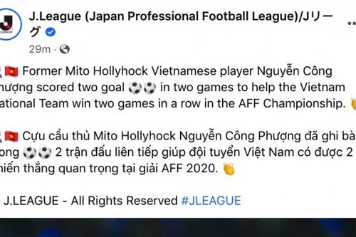 Facebook của J-League bất ngờ đăng ảnh chúc mừng Công Phượng