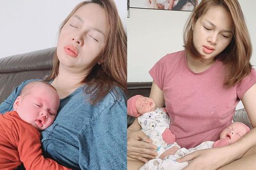 Hoa hậu Diễm Châu đăng ảnh cận mặt con gái song sinh, bật mí một chi tiết hai mẹ con 'giống nhau như đúc'