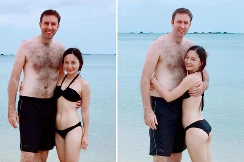 Diễn viên Lan Phương 'bé tí ti' tình tứ chụp ảnh cùng chồng ngoại quốc