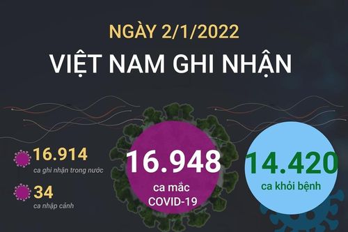 16.948 ca mắc COVID-19 trong ngày 2/1/2022, 14.420 ca khỏi bệnh