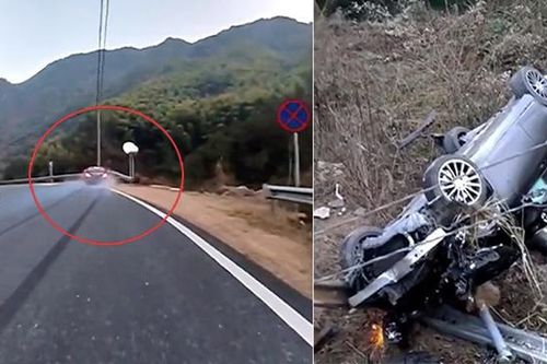 Xe Mercedes lao xuống vực nát bét đầu nhưng không ai trên xe bị thương