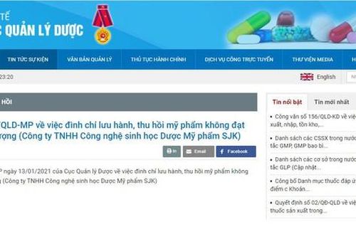 Cục Quản lý Dược đình chỉ lưu hành, thu hồi mỹ phẩm không đảm bảo chất lượng