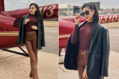 Chưa thể về Việt Nam, Đỗ Thị Hà tiếp tục khoe chân dài 1m1 đẹp hút hồn tại Mỹ