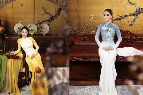 Trương Hồ Phương Nga dịu dàng trong áo dài vẽ tay của NTK Trung Đinh