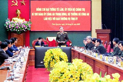 Bộ trưởng Công an Tô Lâm thăm, làm việc tại Thái Nguyên