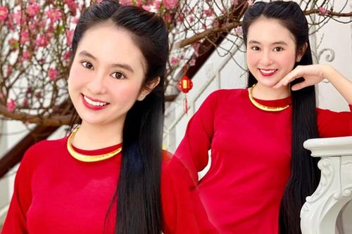 Mê mẩn ngắm 'bản sao Lưu Diệc Phi' diện áo dài đỏ đẹp nền nã ngày Tết