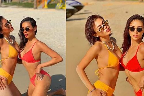 Võ Hoàng Yến, Mâu Thủy 'đốt mắt' fans với bikini trên biển dịp đầu năm