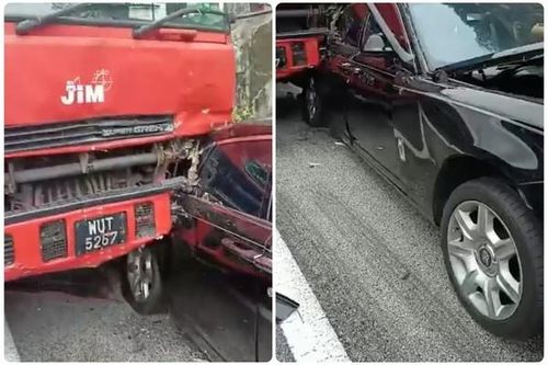 Xót xa cảnh siêu sang Rolls-Royce Ghost dồn toa giữa 2 xe tải