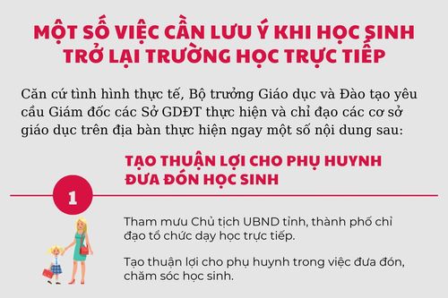 Một số việc cần lưu ý khi học sinh trở lại trường học trực tiếp