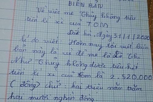 Đưa mẹ giữ tiền lì xì nhưng không yên tâm, cậu bé viết hẳn bản cam kết với điều khoản 'nghiêm ngặt'
