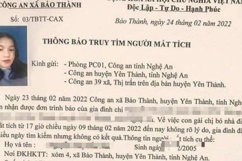 Nghệ An: Thêm một nữ sinh mất tích nhiều ngày