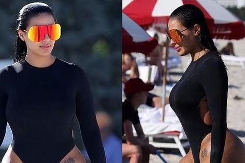 Bạn gái mới của Kanye West khoe dáng 'phồn thực' trên bãi biển, copy Kim Kardashian