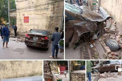 Tài xế ô tô đâm sập tường nhà, 2 vợ chồng đi xe máy bị thương nặng
