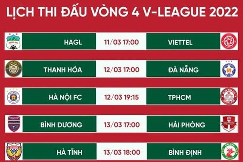 Lịch thi đấu vòng 4 V-League 2022 từ ngày 11-13/3