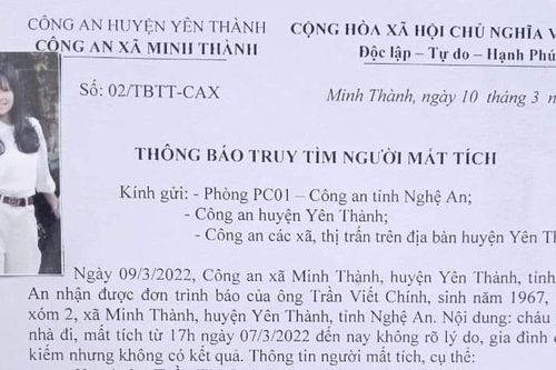 Công an phát thông báo tìm nữ sinh mất tích