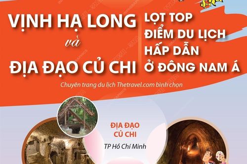 Vịnh Hạ Long, địa đạo Củ Chi lọt top điểm đến hấp dẫn ở Đông Nam Á