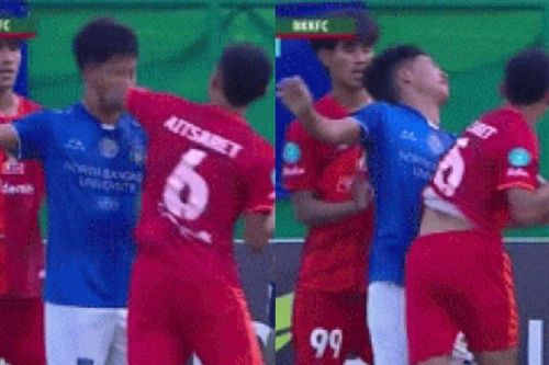 Cầu thủ Thái Lan thi triển đòn chỏ Muay Thái khiến đối thủ khâu 24 mũi, ai xem cũng sốc